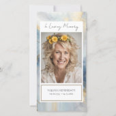 Memorial Blauw en Goud Foto Begrafenis Bladwijzer Bedankkaart (Voorkant)