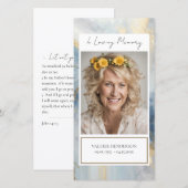 Memorial Blauw en Goud Foto Begrafenis Bladwijzer Bedankkaart (Voorkant / Achterkant)