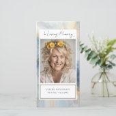 Memorial Blauw en Goud Foto Begrafenis Bladwijzer Bedankkaart (Staand voorkant)