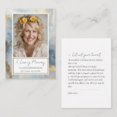 Memorial Blauw en Goud Foto Begrafenis Keepsake Bu Visitekaartje (Voorkant / Achterkant)