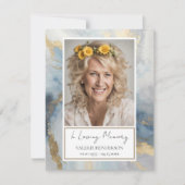 Memorial Blauw en Goud Foto Begrafenis Keepsake In Kaart (Voorkant)
