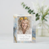Memorial Blauw en Goud Foto Begrafenis Keepsake In Kaart (Staand voorkant)