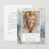 Memorial Blauw en Goud Foto Begrafenis Keepsake In Kaart (Voorkant / Achterkant)