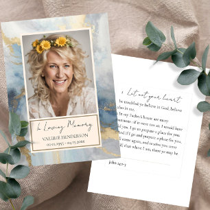 Memorial Blauw en Goud Foto Begrafenis Keepsake Visitekaartje