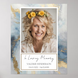 Memorial Blauwe en Gouden Foto Begrafenis Welkom P Poster