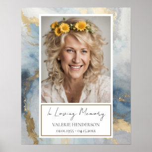 Memorial Blauwe en Gouden Foto Begrafenis Welkom P Poster