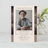 Memorial Bloemen Rustiek hout foto begrafenis Kaart (Staand voorkant)