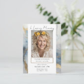 Memorial Blue en Gold Photo Funeral Service Kaart (Staand voorkant)