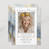 Memorial Blue en Gold Photo Funeral Service Kaart (Voorkant / Achterkant)