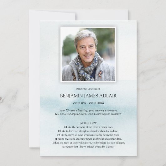 Memorial Blue Sympathie Uitvaart Dank u kaart (Voorkant)