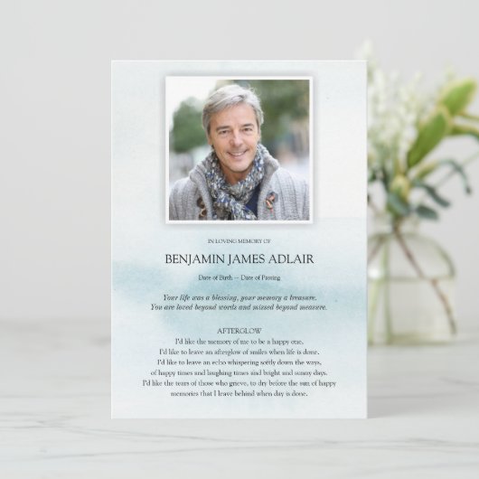 Memorial Blue Sympathie Uitvaart Dank u kaart (Staand voorkant)