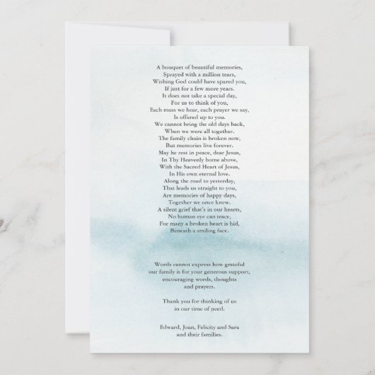 Memorial Blue Sympathie Uitvaart Dank u kaart (Achterkant)