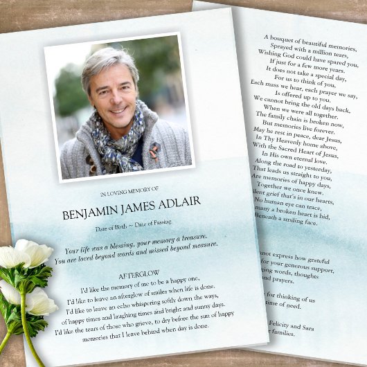 Memorial Blue Sympathie Uitvaart Dank u kaart