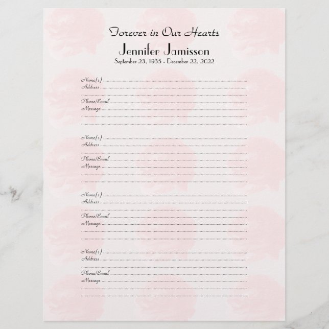 Memorial Book Filler Aanmelden Pagina 4 Naam Pagin (Voorkant)