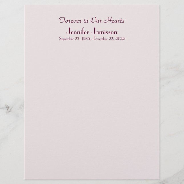 Memorial Book Filler Page, Bleek roze (Voorkant)