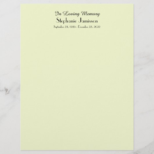 Memorial Book Filler Page, Bleke groene kleur (Voorkant)