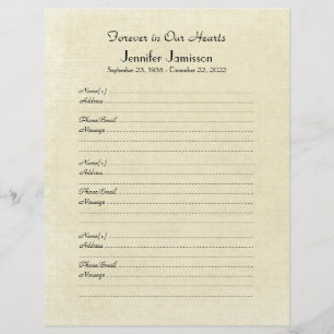 Memorial Book Filler Page, Distress Cream Paper