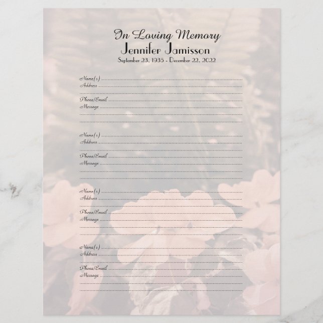 Memorial Book Filler Sign-In Page Flowers Ferns (Voorkant)