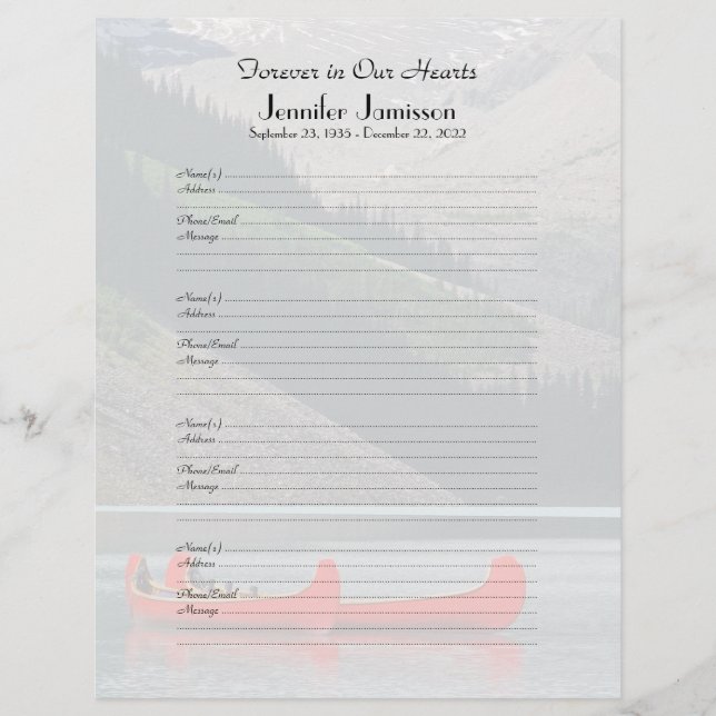 Memorial Book Filler Sign-In Page Mountain Canoes (Voorkant)
