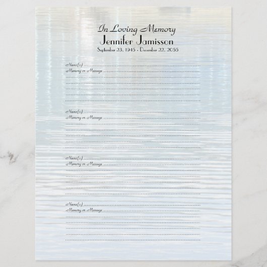Memorial Book Sign-In Page Water Reflection Filler (Voorkant)