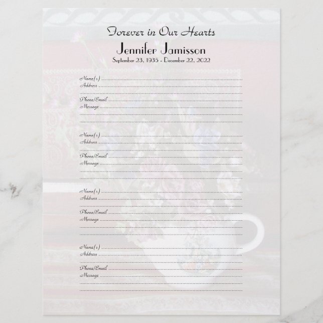 Memorial Book Sign-In  Teapot Filler Page (Voorkant)