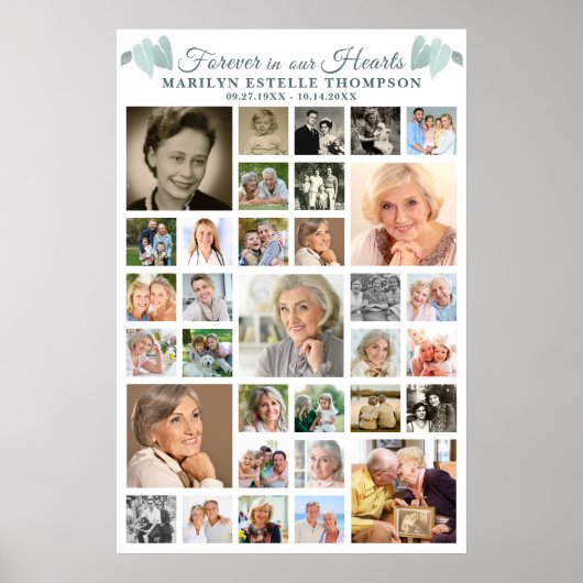 Memorial Botanical Hearts 33 Fotocollage Poster (Voorkant)