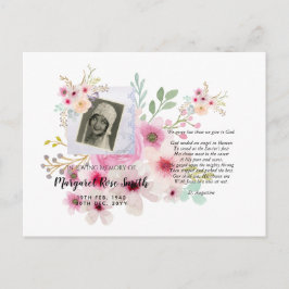 Memorial Briefkaart with PHOTO Verse Flowers