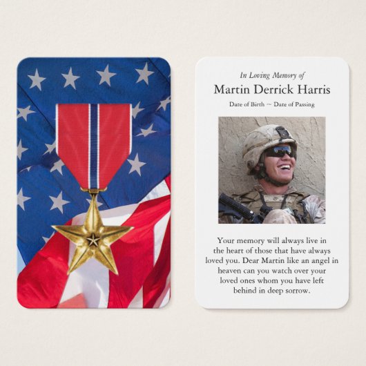 Memorial Bronze Star Medaille Gebed Sympathie Kaar Visitekaartje (Voorkant /achterkant)