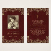 Memorial  Burgundy Gold Funeral Prayer Card Visitekaartje (Voorkant /achterkant)