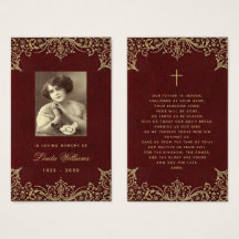 Memorial  Burgundy Gold Funeral Prayer Card