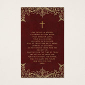 Memorial  Burgundy Gold Funeral Prayer Card Visitekaartje (Achterkant)