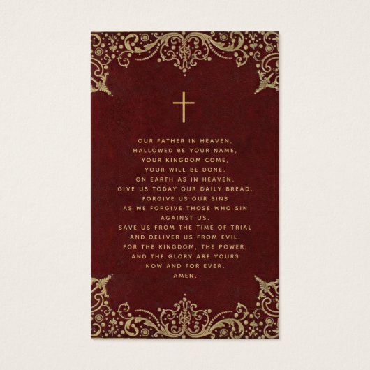 Memorial  Burgundy Gold Funeral Prayer Card Visitekaartje (Achterkant)