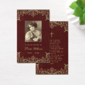 Memorial  Burgundy Gold Funeral Prayer Card Visitekaartje (Bureau)