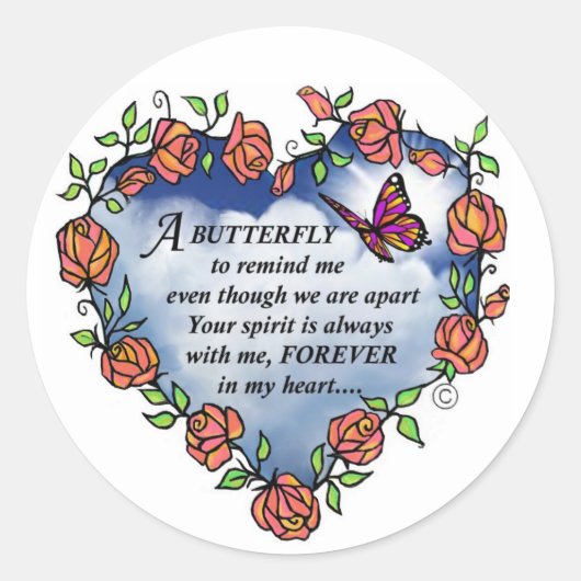 Memorial Butterfly Poem Ronde Sticker (Voorkant)