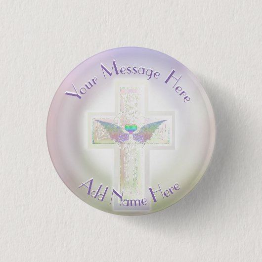 Memorial Button met Cross en Heart (Voorkant)