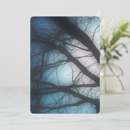 memorial card blue blur tree programmakaart (Staand voorkant)