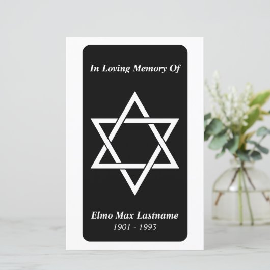 memorial card elegant star of david (Staand voorkant)