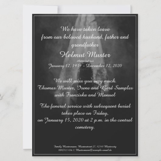 Memorial Card in the light - afscheid van mijn die (Achterkant)