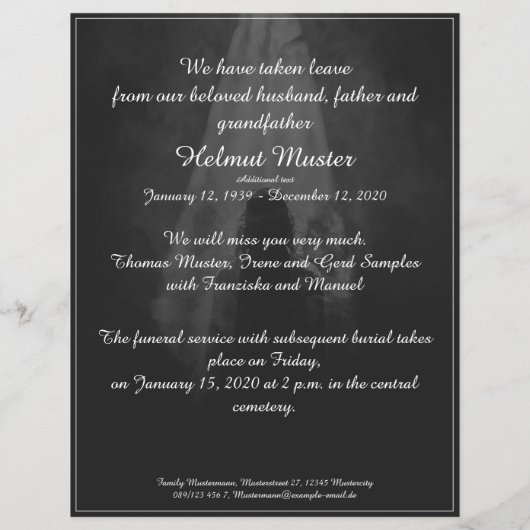 Memorial Card in the light - afscheid van mijn die (Achterkant)