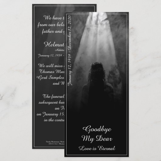 Memorial Card in the light - afscheid van mijn die (Voorkant / Achterkant)