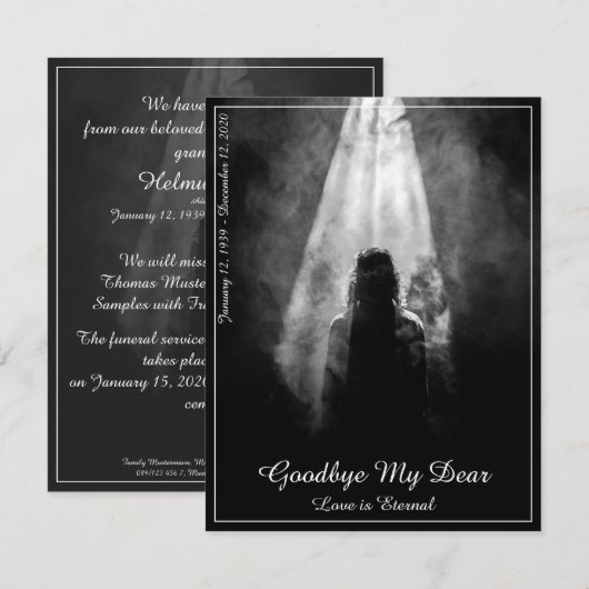 Memorial Card in the light - afscheid van mijn die (Voorkant / Achterkant)