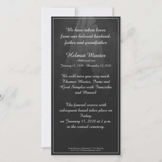 Memorial Card in the light - afscheid van mijn die (Achterkant)