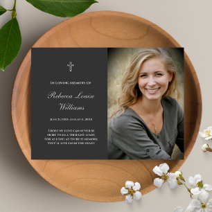 Memorial Card met foto-begrafenis Charcoal Grey Visitekaartje