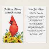 Memorial Cardinale Sunflower Funeral Prayer Kaart (Voorkant /achterkant)