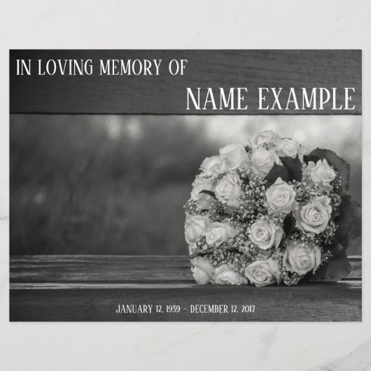 Memorial Cards A bouquet of white roses monochrom (Voorkant)