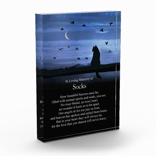 Memorial Cat met Heaven Poem en Custom Name Fotoblokken (Links)