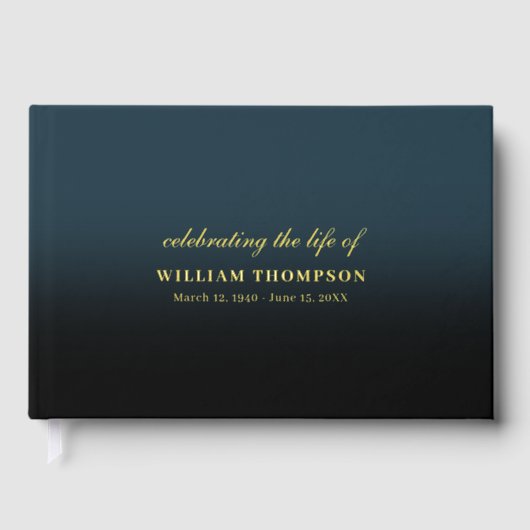 Memorial Celebrating Life Funeral Navy Black Gold Gastenboek (Voorkant)