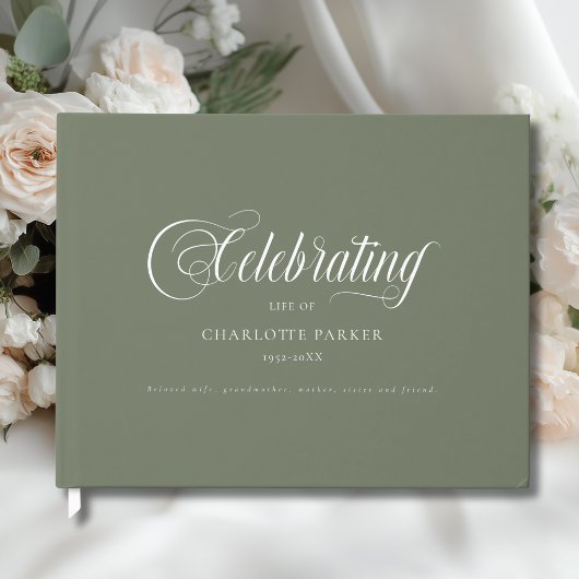  Memorial "Celebrating life of"   Green Guest Book Gastenboek