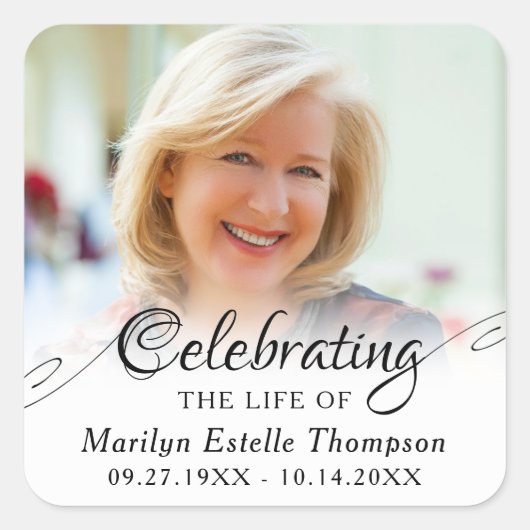 Memorial CELEBRATING THE LIFE OF Photo Vierkante Sticker (Voorkant)
