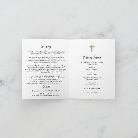 Memorial Celebration of Life Cross Gold-programma Bedankkaart (Binnen)